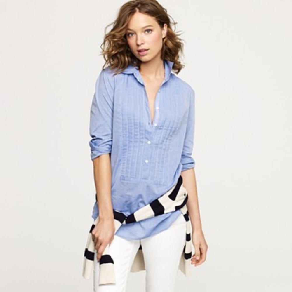 J. Crew Women’s Cotton Chambray Tuxedo Tunic in Light Blue XS